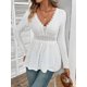 thumbnail image 5 of Sudadera corta,Camiseta de encaje con cuello en V y patchwork para mujer, blusa de manga larga con cierre de botones, tejido elástico suave, ideal para uso diario o informal, sopatenor, 5 of 8
