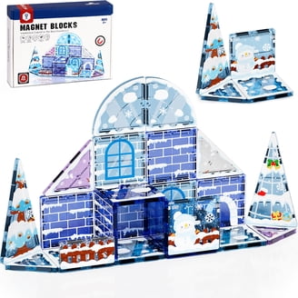 PicassoTiles 72-teiliges Magnetbausteine-Set Winter Ice Theme – Mit Prinzessin, Prinz, Treppen & Fenstern – Ab 3 Jahren