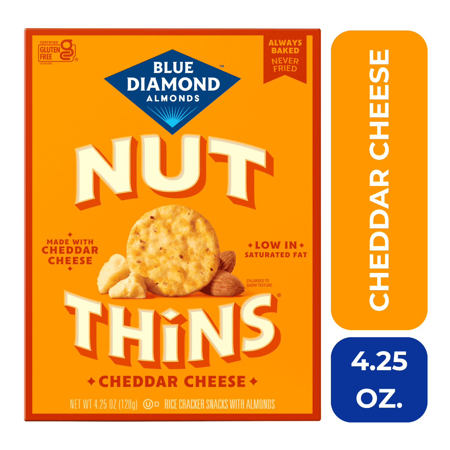 (6 pack) Blue Diamond Almonds Nut-Thins, Cheddar Cheese, Snack Crackers, Gluten-Free, 4.25oz Cardboard Box