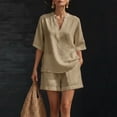 thumbnail image 2 of Two Piece Sets for Women Going out Summer V-Neck Short Sleeve And Long Pants Casual 2PC Sets, 2 of 6