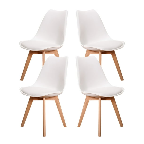 Sillas Tulip Tipo Eames Modernas Minimalistas Estructura de las Sillas en Madera con Asiento Acolchado Set de 4 Piezas Mirel Tulip Blancas Mirel Tulip