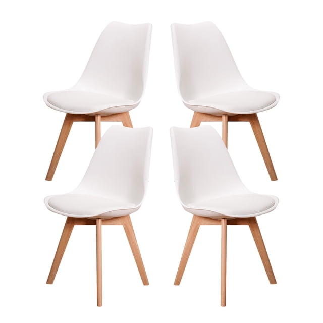 Sillas Tulip Tipo Eames Modernas Minimalistas Estructura de las Sillas en Madera con Asiento Acolchado Set de 4 Piezas Mirel Tulip Blancas Mirel Tulip