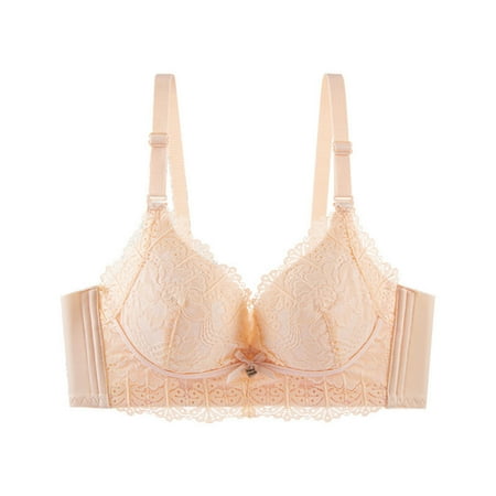 Wireless Lace Bras Plus Size V Neck Comfort Padded No Underwire Bralette Push Up Full Coverage Everyday Bra Beige 40 B