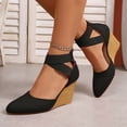 thumbnail image 3 of Rokment Strappy Wedge Heeled Dressy Shoes for Women Ladies 2026 Summer Fall Fashion Casual Pointed Closed Toe Ankle Strap Dress High Heels Sandals Bride Wedding Business Work Black Size 6, 3 of 8