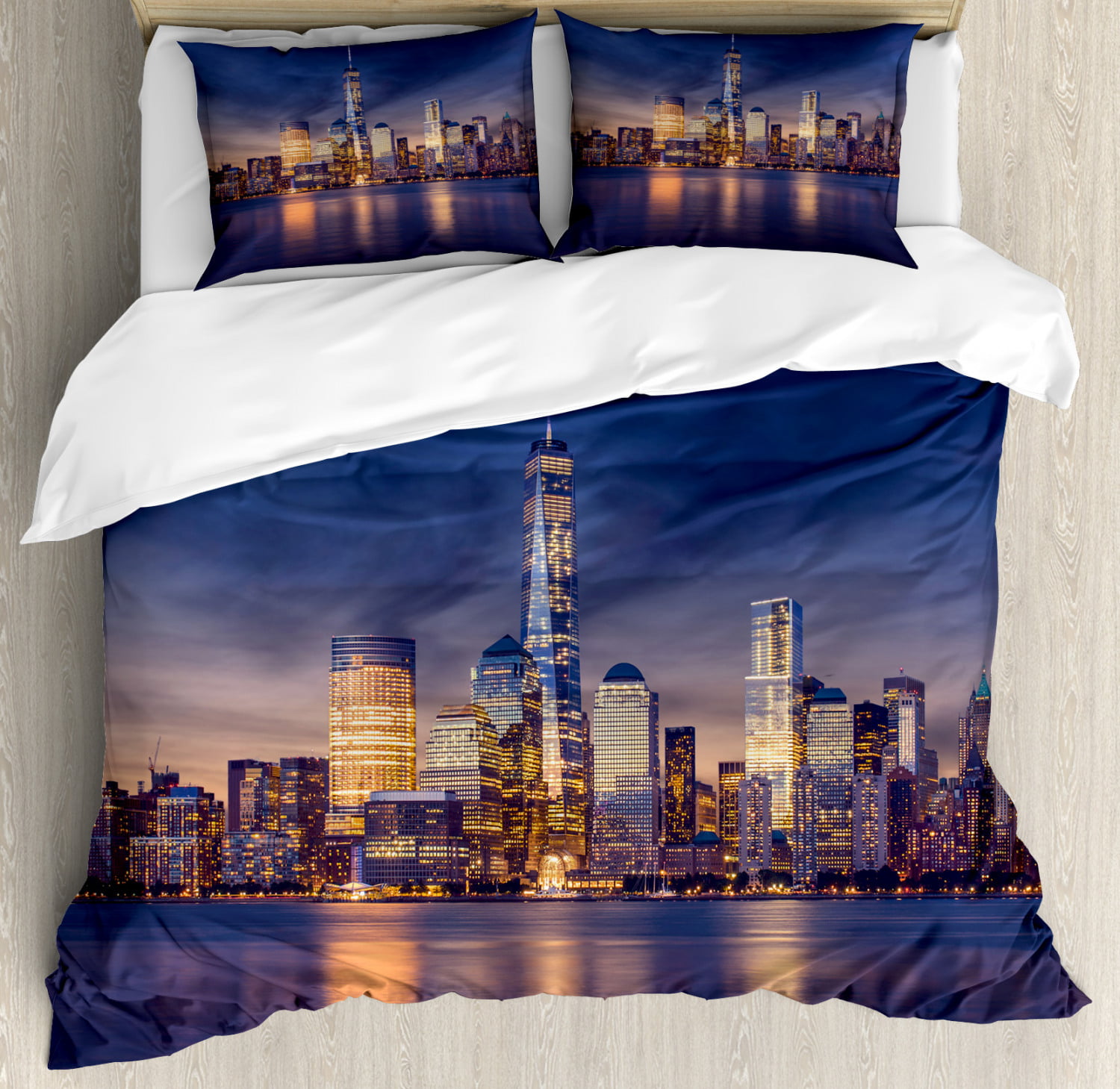 Cityscape Duvet Cover Set, New York City Manhattan After Sunset View ...