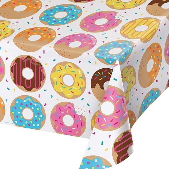 vlrwzc Donut Theme Disposable Plastic Tablecloth Rectangle Party Table Cover