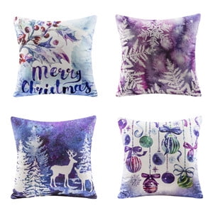 Phantoscope Merry Christmas Printing Reindeer Christmas Tree Snowflake Decorative Throw Pillow with Insert,Purple,18" x 18", Set of 4