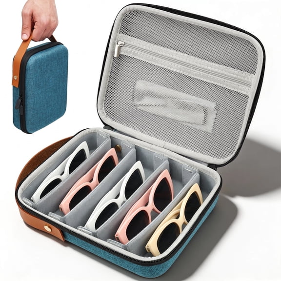FUYGRCJ 5 Slots Travel Sunglasses Organizer Case, Glasses Eye Wear Holder, Glasses Case Box, Eyeglasses Storage Bag, Multiple Pairs Sunglass Storage with Adjustable Slots, Eyewear Display Case