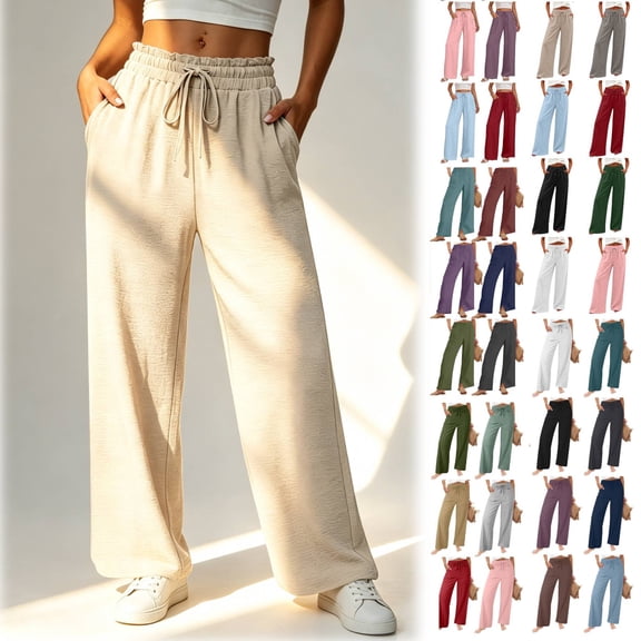 Women's Soft Cotton Spandex Straight Loose Pants, Mid Elastic Waist with Double Pockets, Casual Long Pants for Women, Lounge Summer Beach Outdoor Travel, Womens Trousers | TruHer,Army Green L