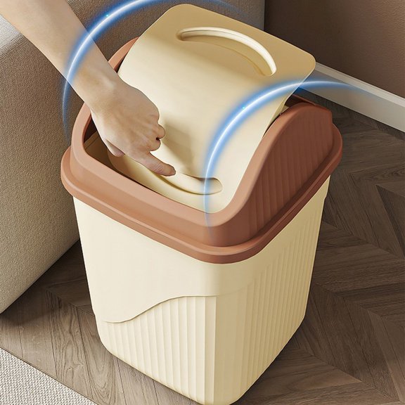 Konghyp Big Square Trash Can with Lid, Odor Control, Office Bathroom Waste Bin, Plastic Garbage Bin for Small Spaces, Two Way Swing Lid, Versatile Design