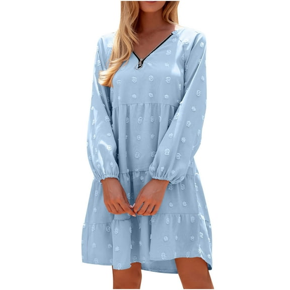 Odeerbi Dresses for Women 2025 Fall Dresses Trendy Causual Suit Collar Knit Print Cardigan Tea Break Dress Lace Up Long Sleeve Lapel Knee Dress Sky Blue
