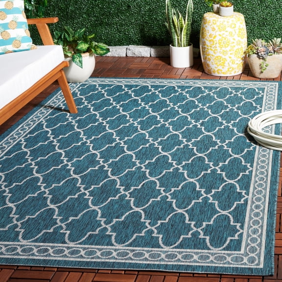SAFAVIEH Courtyard Zavier Geometric Indoor/Outdoor Area Rug, Blue/Grey, 5'3" x 7'7"