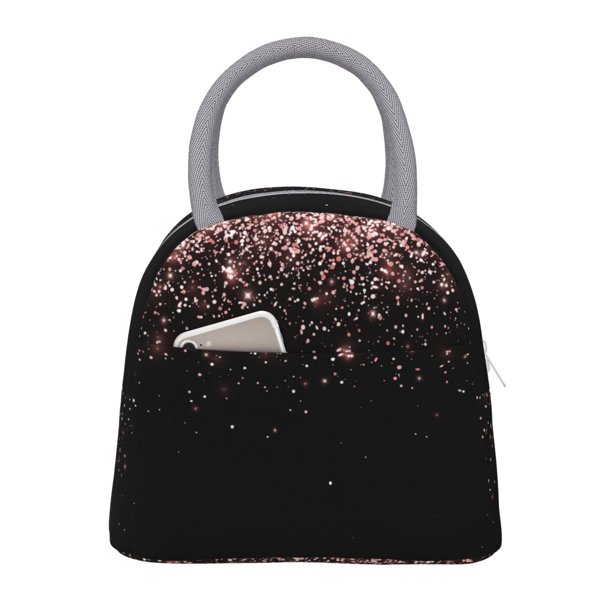 Fotbe Rose Gold Glitter1 Bolsa de Almuerzo con Estampado, Lonchera Aislada, Contenedor de Comida Reutilizable Tipo Cooler a Prueba de Fugas