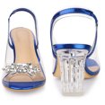 thumbnail image 3 of BLISSFUL STEP Women's Clear Rhinestone Peep Toe Block Heels Sandals Blue US 9, 3 of 6