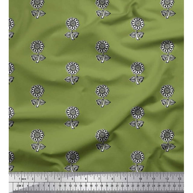 Soimoi Satin Silk Fabric Floral Block Printed Craft Fabric by The Yard 42 Inch Wide