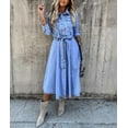 thumbnail image 3 of XXXITICAT Women's Button Down Denim Shirt Long Dress Belted Long Sleeve Collared Jeans Swing Dress(LB,M), 3 of 5