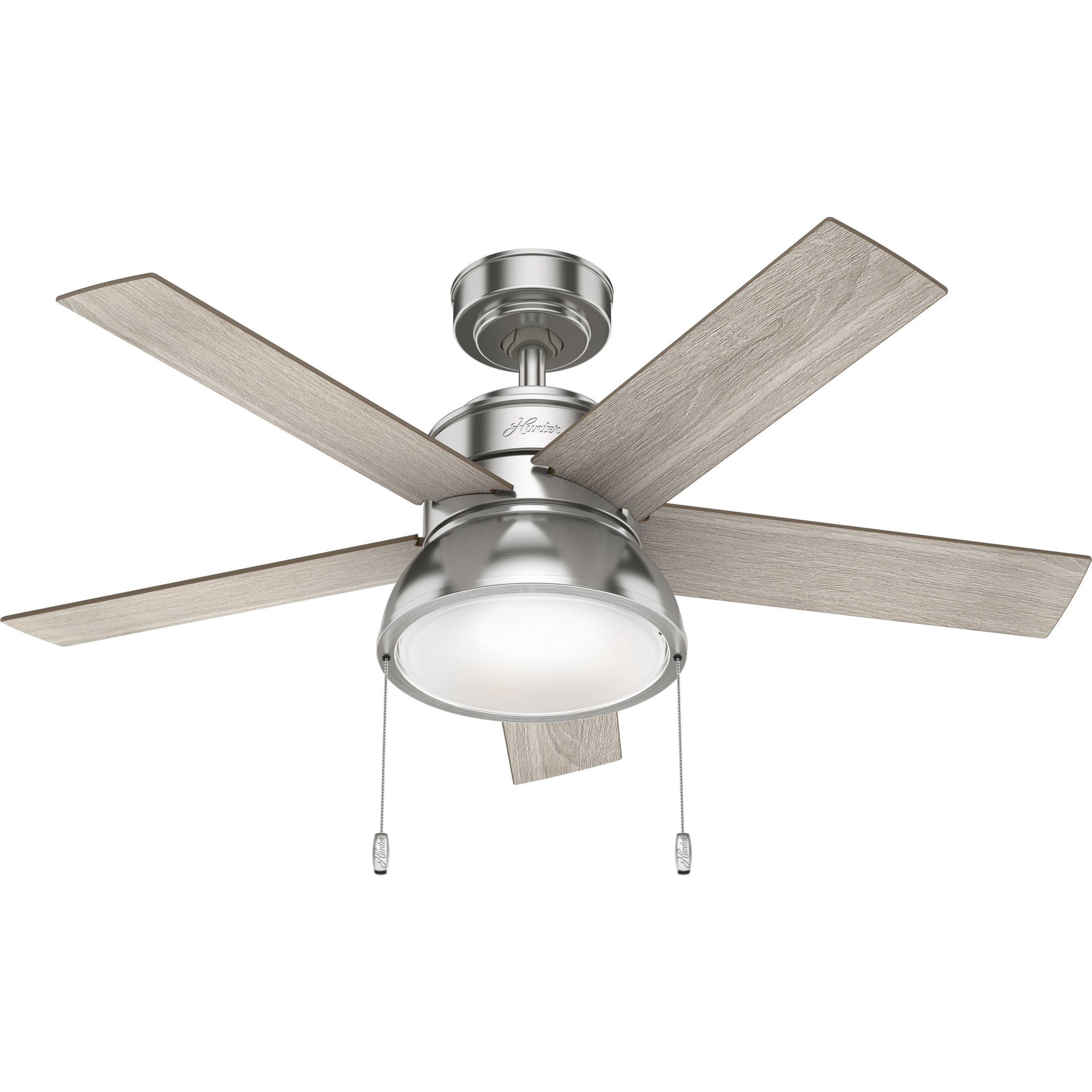 Hunter 44 inch Indoor Ceiling Fan with LED Light - Ceiling Fan with Pull Chain, For Bedroom, Living Room, or Kitchen, Standard Mount, No Remote, 5 Blades - Lilliput 51137, Brushed Nickel