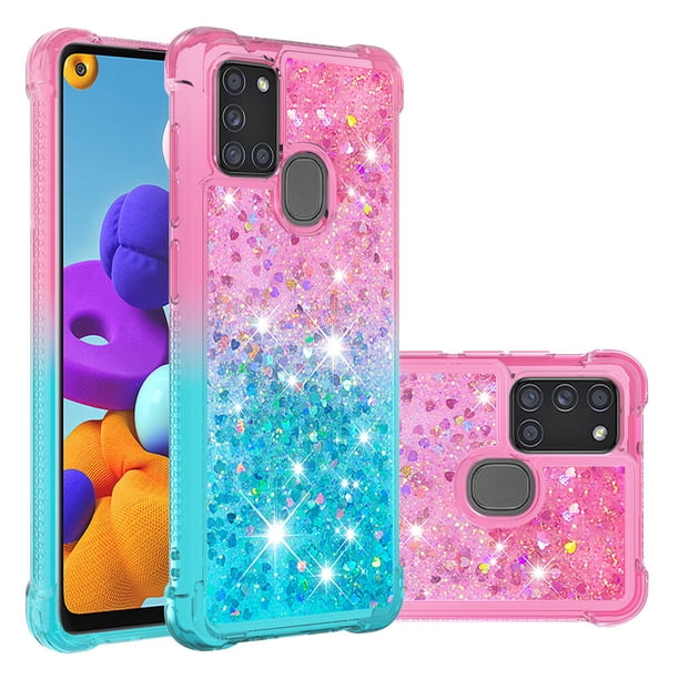 Funda para Samsung Galaxy A21S Transparente con Brillos Carcasa Protectora Antigolpes con Glitter Brillante