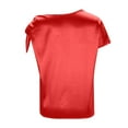 thumbnail image 5 of RYRJJ Women's Off Shoulder Satin Tops Elegant Short Sleeve Asymmetrical Neck Silk Blouse Dressy Casual Shirts(Red,L), 5 of 6