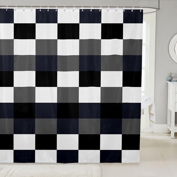 Black And White Checkered Shower Curtain For Bathroom Modern Geometric Bath Curtain Waterproof Fabric With Hooks 71x71 inches