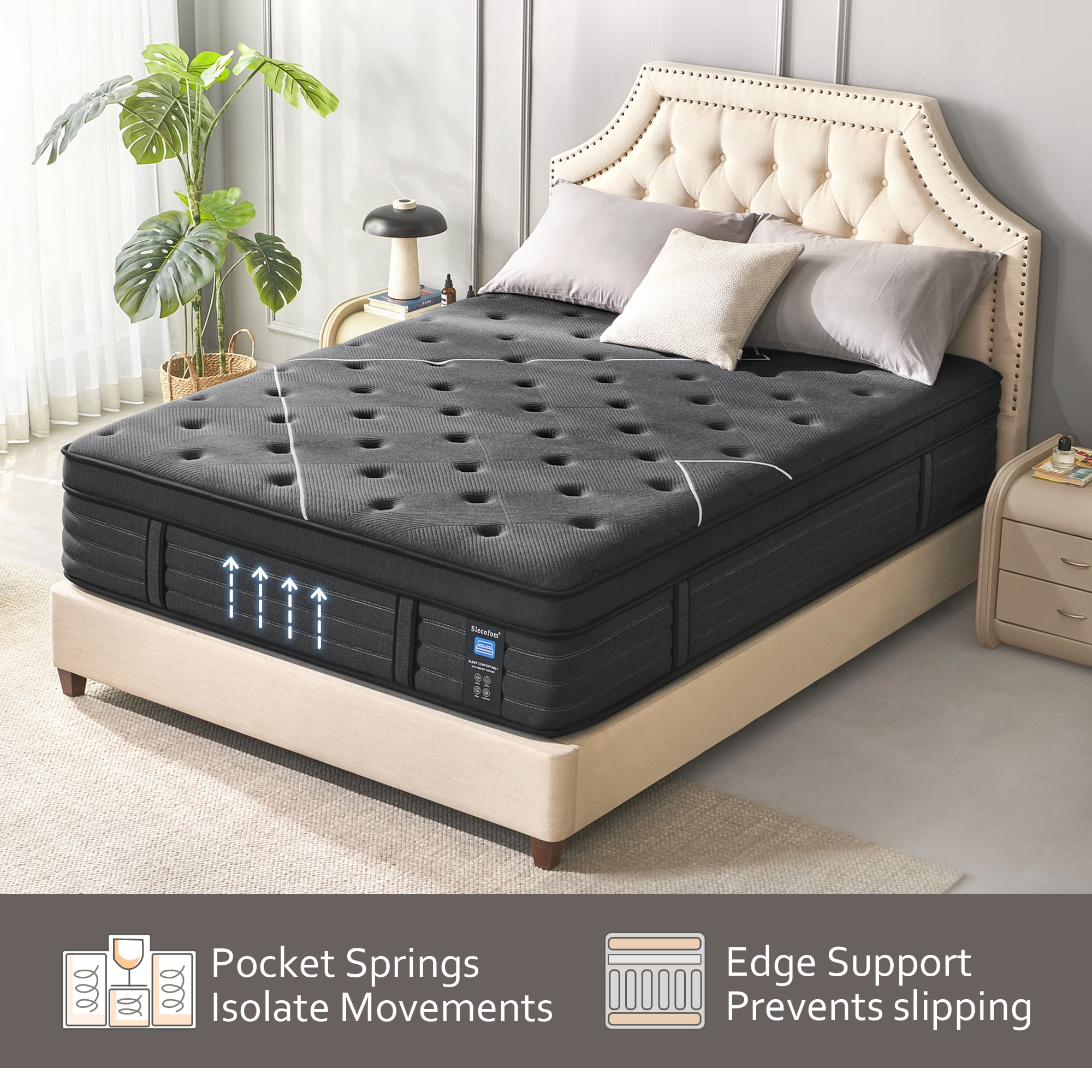 Extra Firm King Mattress, 14 Inch King Size Mattress, Hybrid Mattress in a Box with Foam Encased Edge Line, Firm Edge Support, Cooling Sleep & Pressure Relief, with Motion Isolation