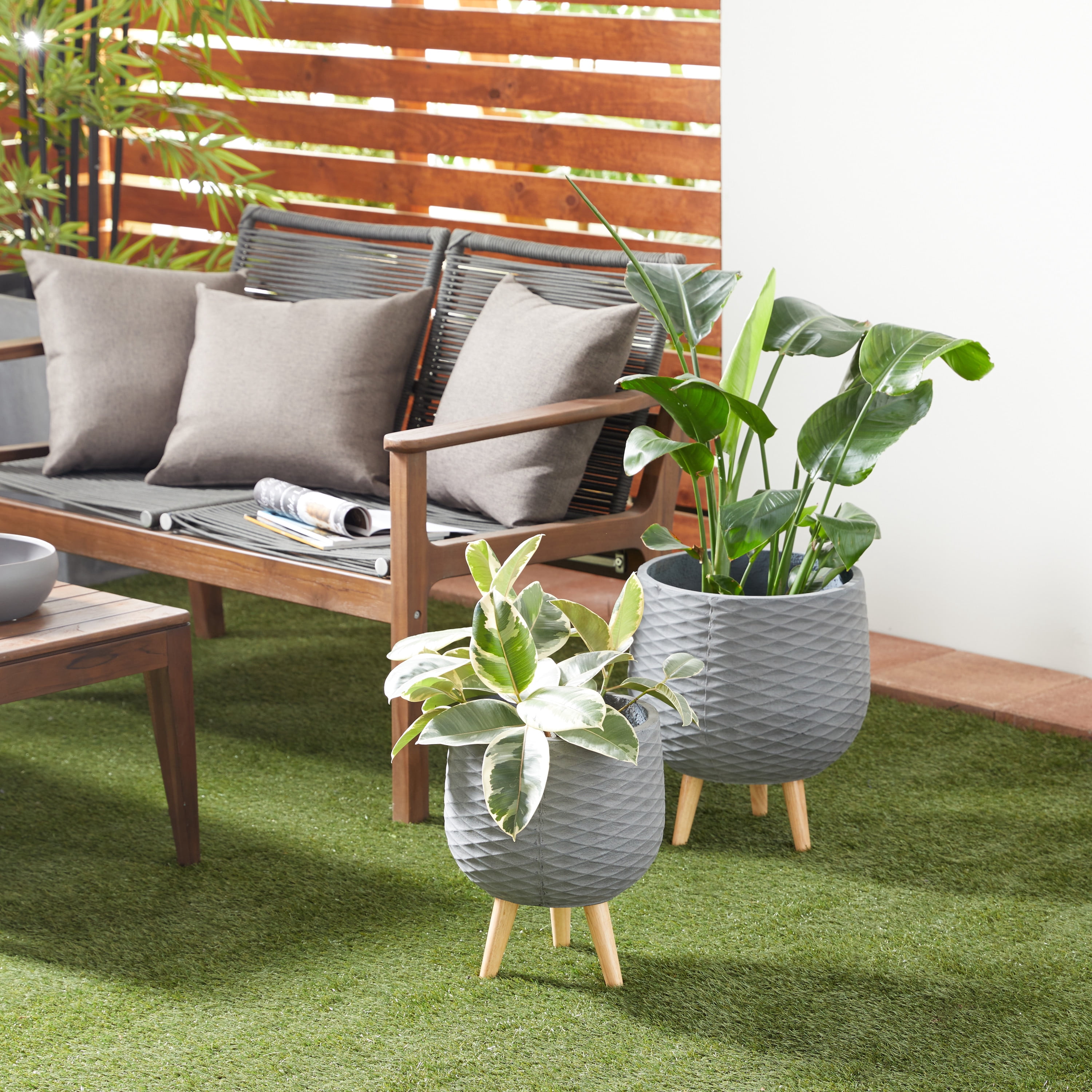 DecMode 14", 15" Grey Ceramic Contemporary Planter, 2 - Pieces