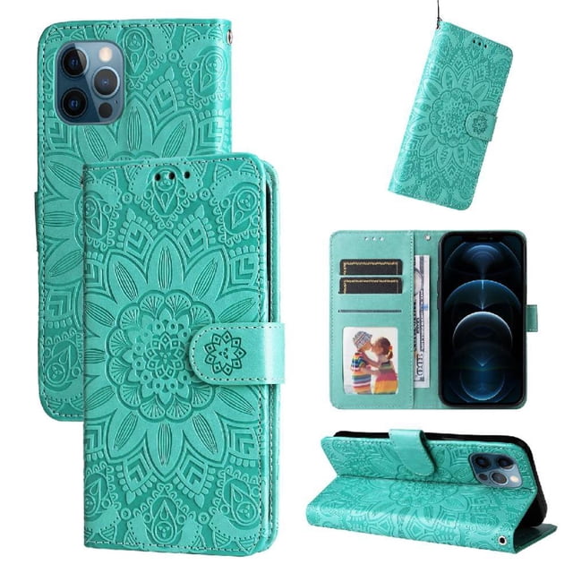 Funda tipo cartera GANGXUN para iPhone 12 , diseño girasol, cuero PU, soporte, cierre magnético, tarjetero