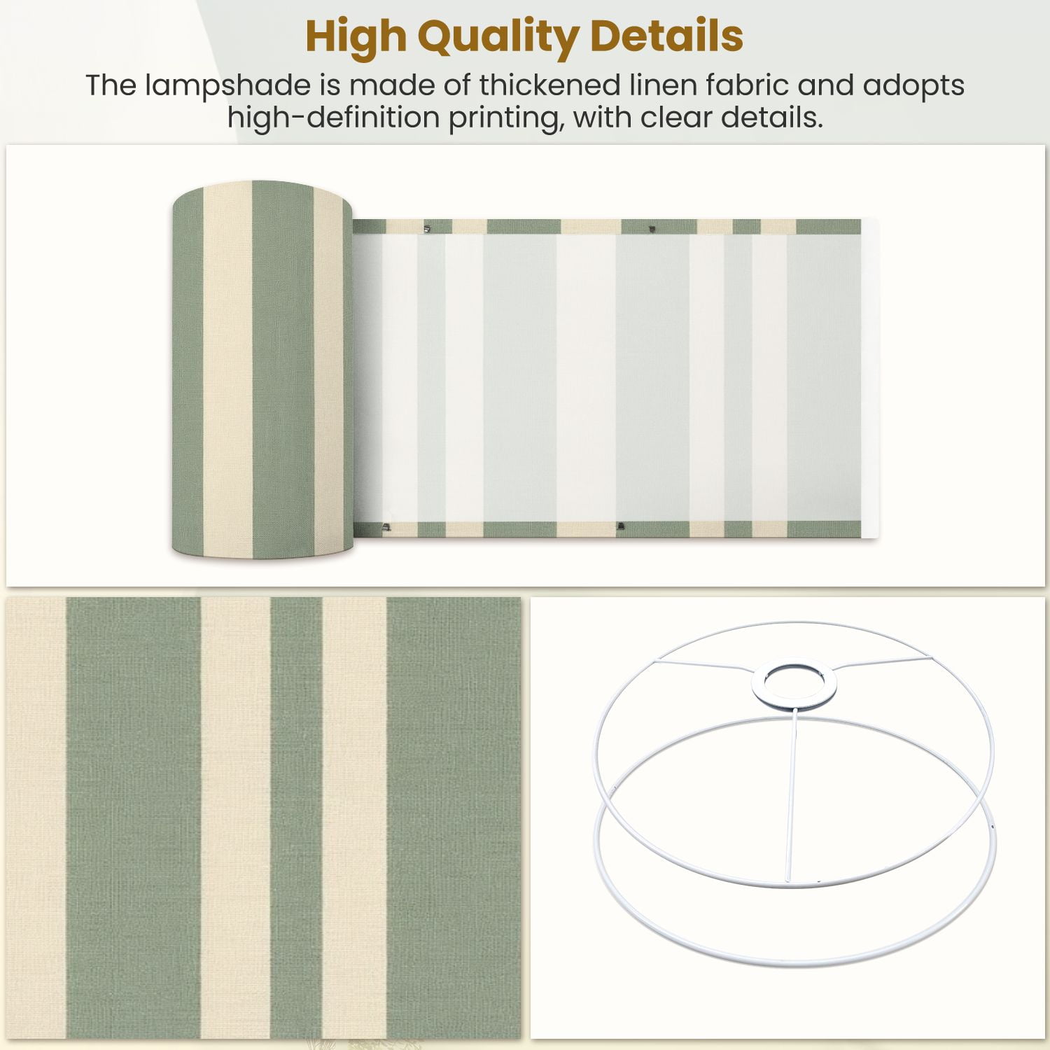 Lampshades 2 Pack Soft Green Cream Striped Vertical Lines 13"x13"x10" Light Shade for Table Lamps Floor Lamps Drum Lamp Shades Lampshade Replacement Easy Assembly