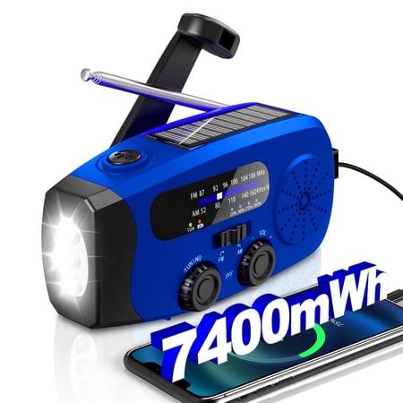 Hand Crank Emergency Radio 7400mWh NOAA/AM/FM Portable Radio Solar Emergency Radio Weather Alert Flashlight for Emergency Power Bank Cellphone Charger