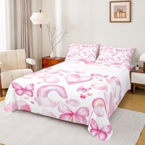 Castle Fairy Butterflies Girl Full Size Sheets,Pink Gradient Rainbow Bed Sheets