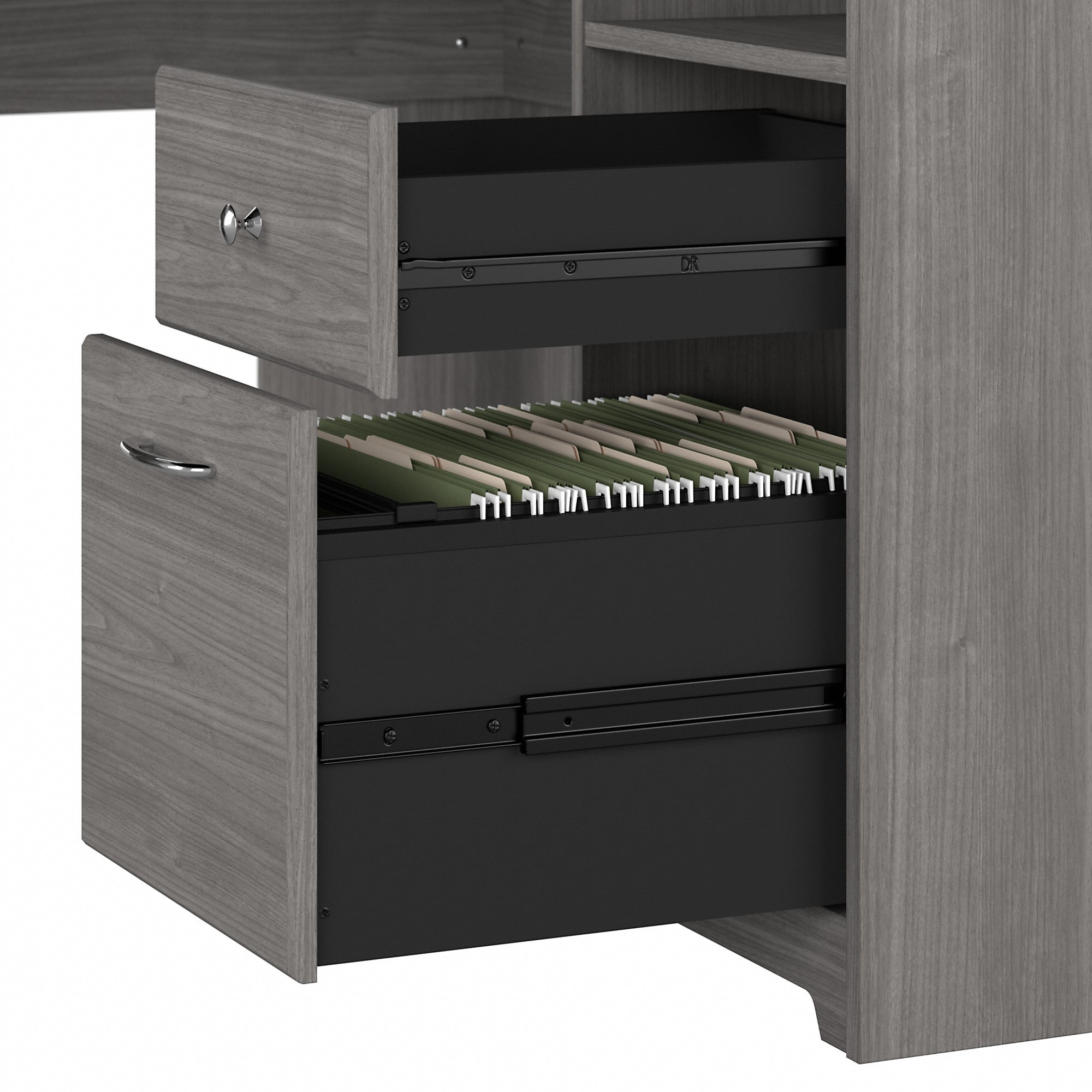 Bush Furniture Cabot 60" L Shaped Desk with Storage, Modern Gray