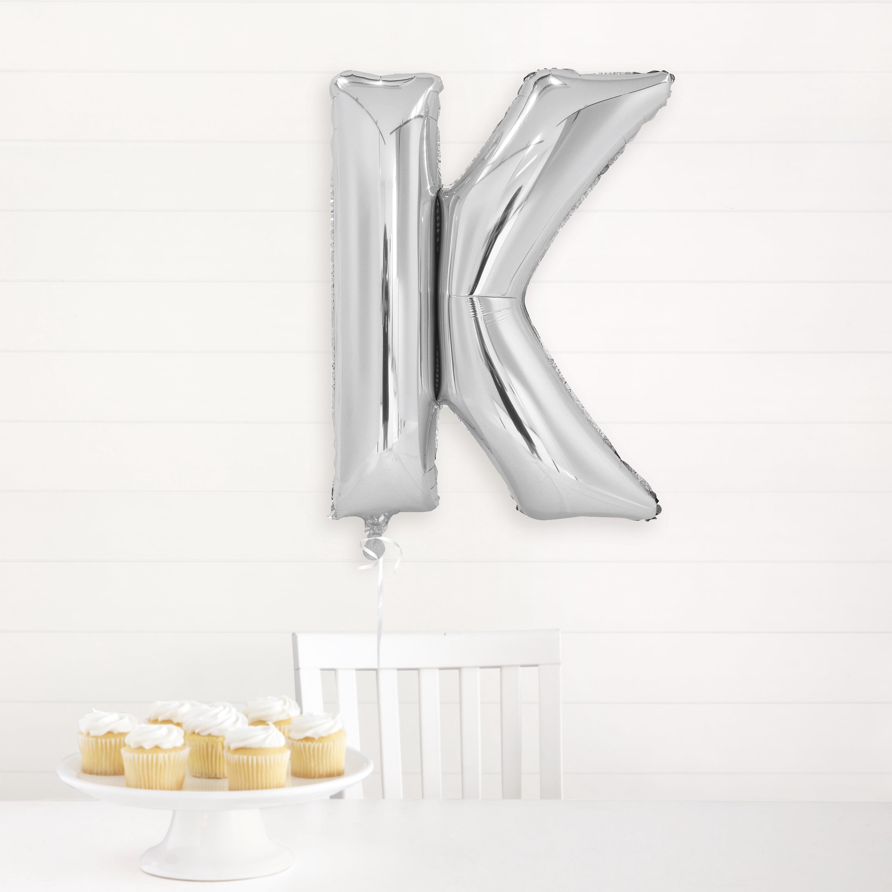 Foil Big Letter Balloon, K, 34 in, Silver, 1ct