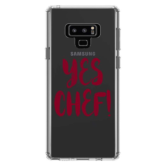 DistinctInk Clear Shockproof Hybrid Case for Samsung Galaxy Note 9 - TPU Bumper Acrylic Back Tempered Glass Screen Protector - Yes Chef
