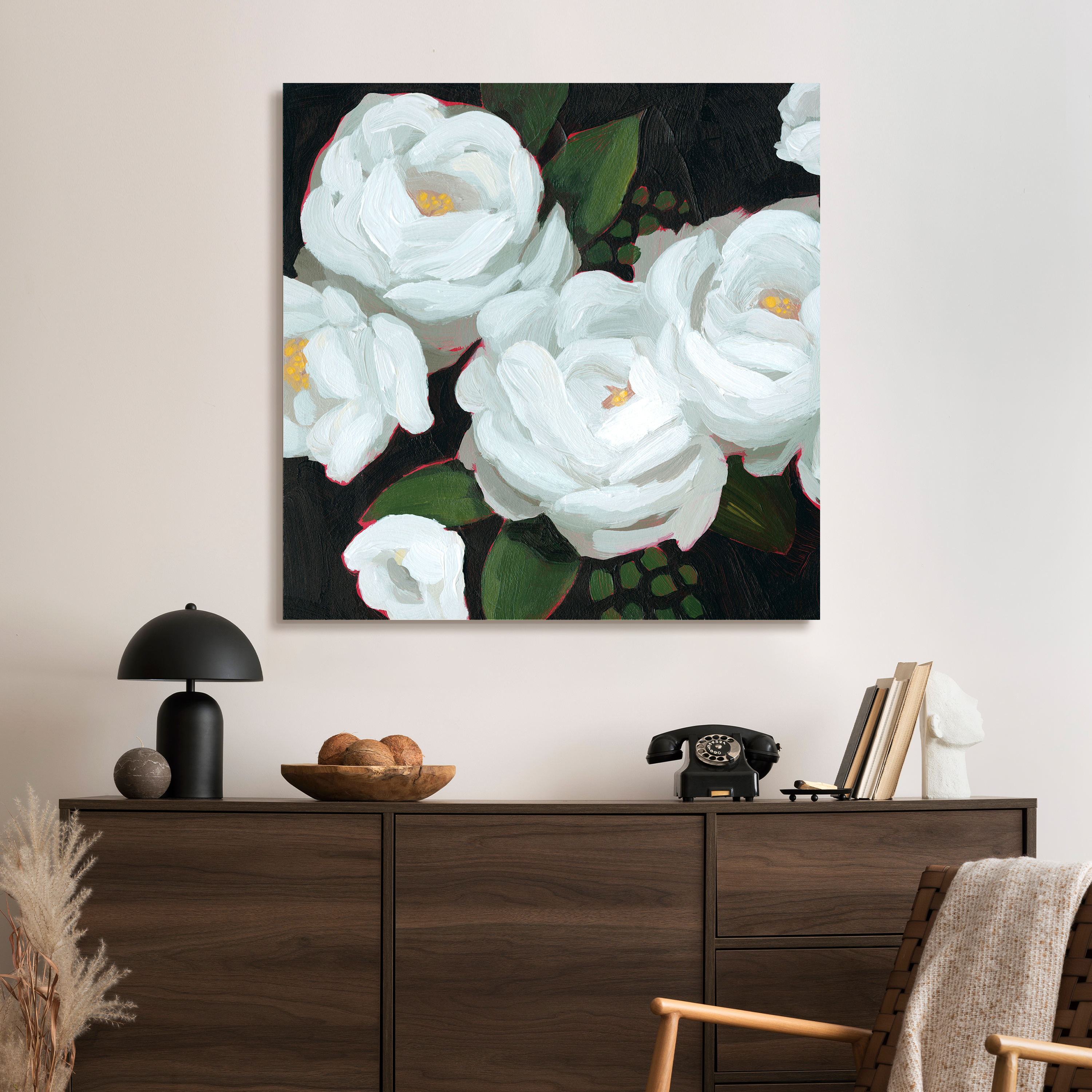"White Blossom Serenity II" Flower Unframed Free Floating Reverse Printed Tempered Glass Wall Art