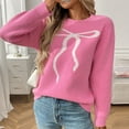 thumbnail image 4 of EchfiProm Pink Women Sweaters Pullover Y2k Relaxed Fit Crew Neck Solid Bow Knit Long Sleeve Sweater Top M, 4 of 8
