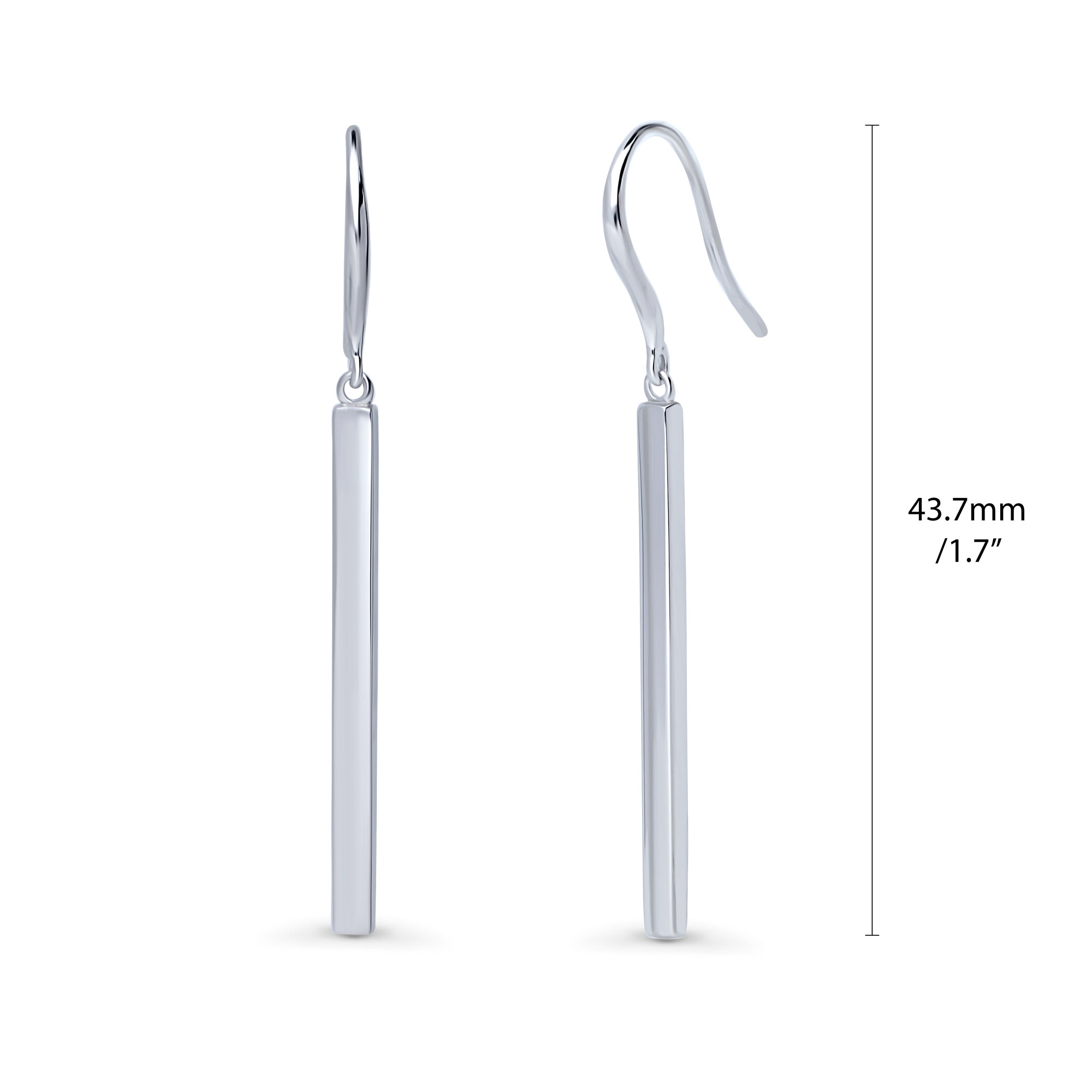 BERRICLE Sterling Silver Bar Fashion Fish Hook Dangle Drop Earrings for Women, Rhodium Plated