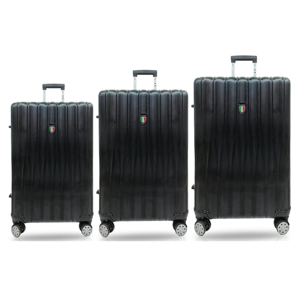 TUCCI Italy BARATRO 3-Piece Lightweight Hardside Luggage Set With 360-Degree Spinner Wheels (20"/24"/28") - Black