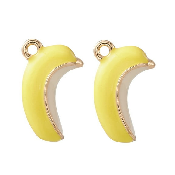 1Set 2Pcs Brass Enamel Pendants Imitation Fruit Light Gold Banana Charm Yellow 16x10x5mm Hole: 1.4mm