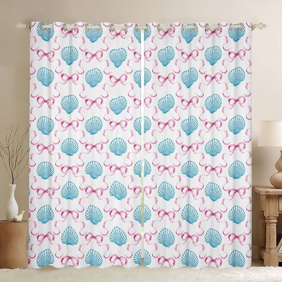 Manfei Ocean Cartoon Shell Blackout Curtains,Pink Bowknot Window Curtains Pack of 2 (38x45 Each)