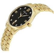 Bulova Mens Diamonds Black Dial Yellow Gold Plated Steel Bracelet Watch 97D108
