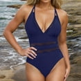 thumbnail image 5 of Aobny Sheer Vintage Women's One-Piece Swimsuits Blue Long Torso Tops Deep V-Neck Briefs Monokini 2025 Bottoms,L, 5 of 9