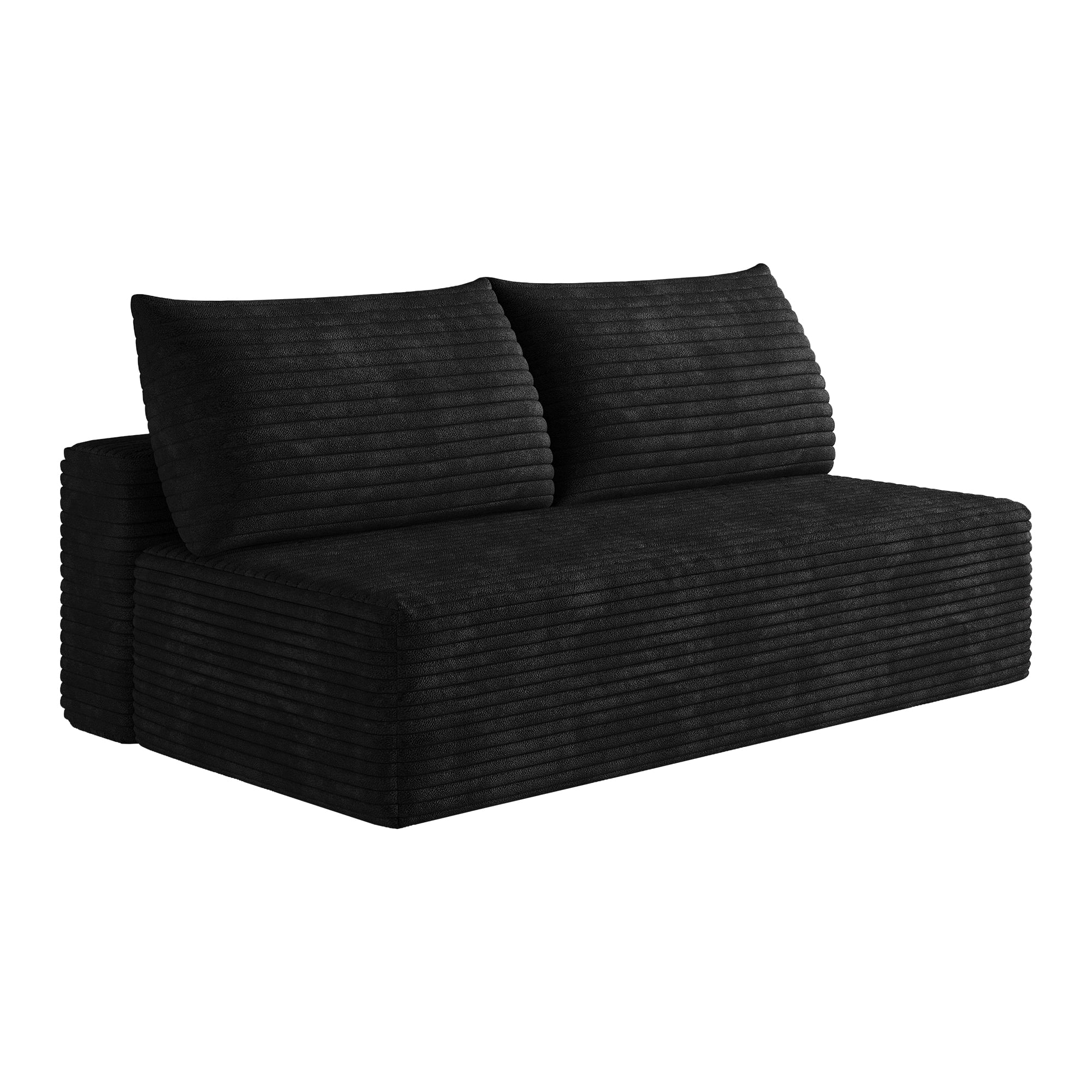 Leumius Cloud Sectional Couch,Modern Modular Sofa with Deep Seat and Backrest,Upholstered Plush Corduroy Fabric Sofa Couch with 2 Pillows for Living Room Bedroom,No Assembly,Black