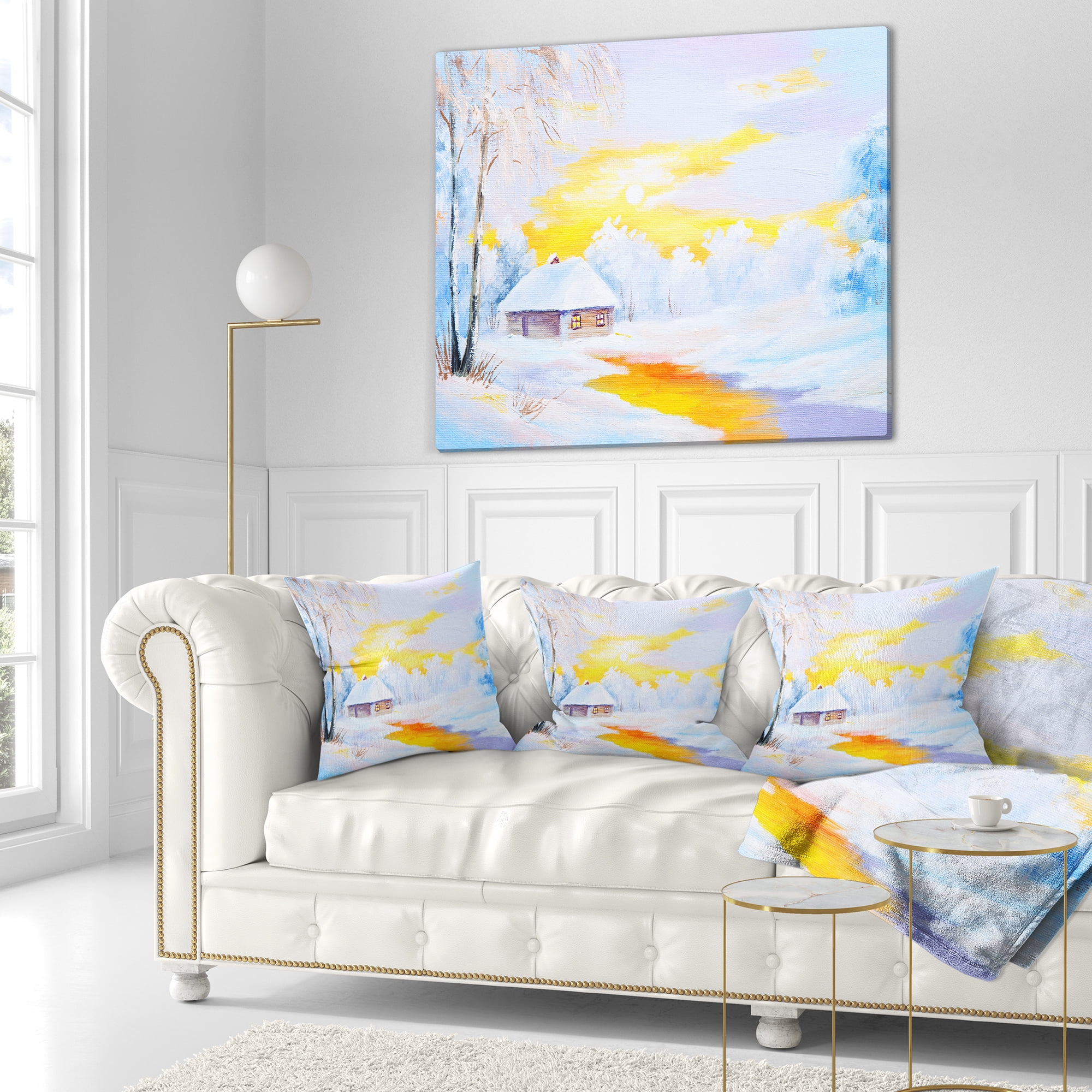 Designart Frozen River in Winter - Landscape Printed Throw Pillow - 16x16