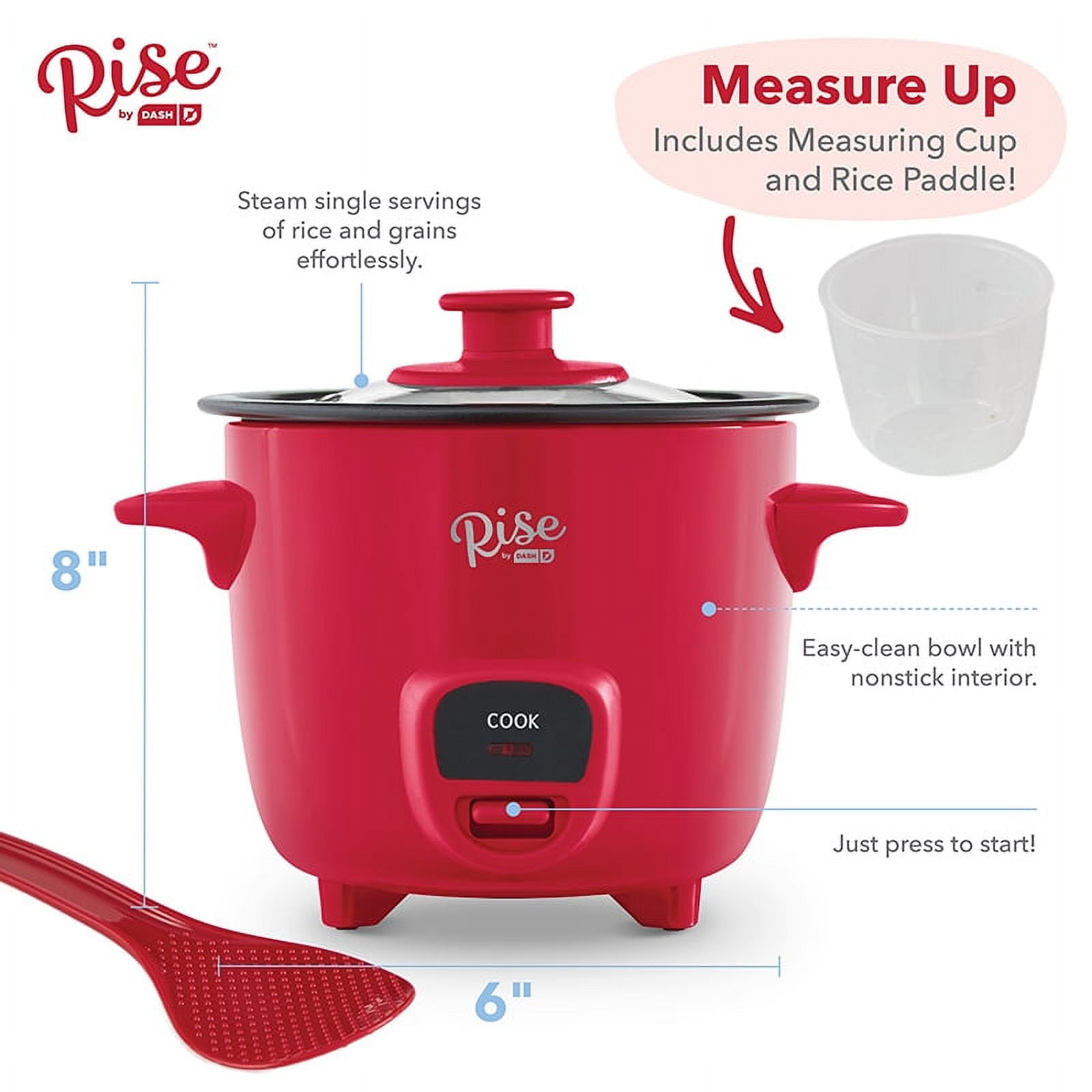Rise By Dash Mini Rice Cooker Steamer with Removable Non-Stick Pot, Keep  Warm Function & Recipe Guide, 2 Cups, for Soups, Stews, Grains & Oatmeal -  Red 