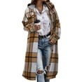 thumbnail image 2 of JGGSPWM Womens Plaid Shacket Jacket Long Corduroy Shirt Fall and Winter Casual Lapel Button Down Flannel Trench Coats Yellow M, 2 of 7