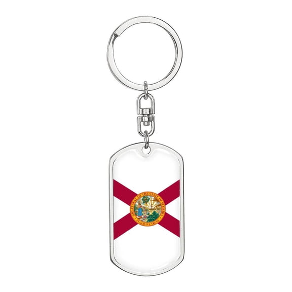 Florida State Flag Keychain Dog Tag Stainless Steel or 18k Gold