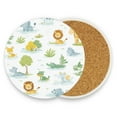 thumbnail image 2 of Thick Ceramic & Wood Coasters Set of （1/2/4 ）- 3.9 Inch Round Bar Coasters with Eco-Friendly Print, Waterproof Stain-Resistant Drink Pads，Jungle Animals, 2 of 6
