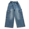 thumbnail image 5 of mgoYE Girls Jeans Girl's High Waisted Flare Leg Jeans Split Raw Hem Denim Pants with Pockets Ripped Jeans for Girls(Blue,7-8 Years), 5 of 6