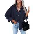 thumbnail image 1 of Womens Corduroy Casual Button Down Shirts Long Sleeve Boyfriend Oversized Collared Shacket Jacket Blouses Tops, 1 of 2
