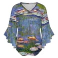 thumbnail image 5 of Water Lilies Women's V-Neck Blouse With 3/4 Ruffled Bell Sleeves Casual Top Ladies Blouses, 5 of 7